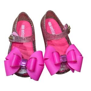 Mini Melissa Pink Glitter Ultra Girl Bow Mary Jane Jelly Shoes Sz 7 Toddler NWOB